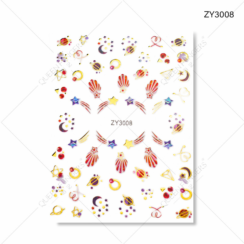 Concubina joyería de uñas geométrico universo planeta gilding DIY pegatinas de uñas Moon Gem 3D pegatinas de uñas adhesivas