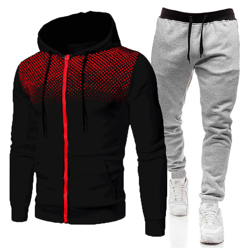 New round dot printed solid color zipper set for autumn winter plush men women's sports hoodies, sweaters, and pants_voghion.com