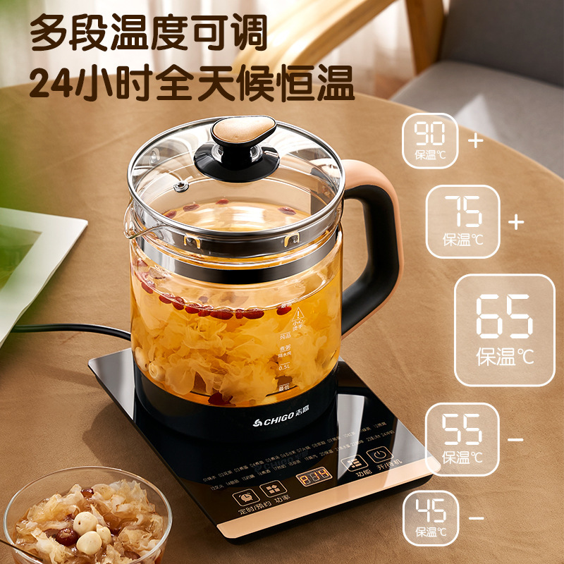 志高多機能健康ポット、花茶用ガラスポット、厚手の高ホウケイ酸ガラス、卸売、電子温度調節機能付き|undefined