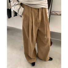 EVERTRUE 纯棉休闲裤女秋季新款韩版高腰直筒纯色宽松长裤93597