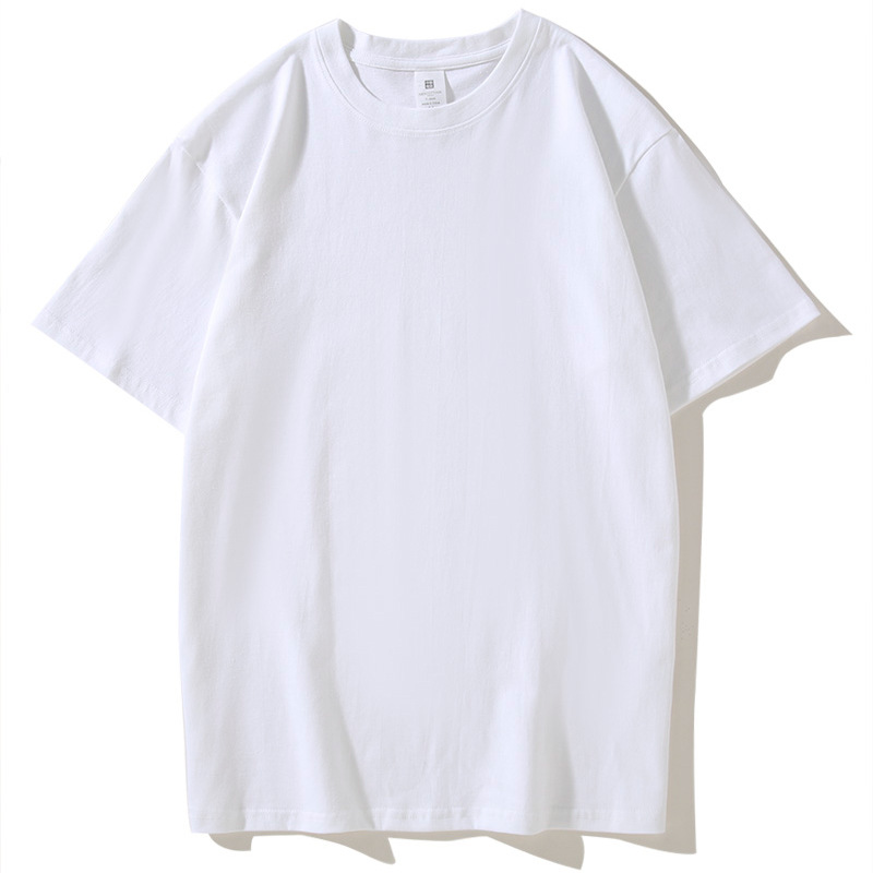 Manga corta 2024 pesada 220gt camisa básica de algodón color sólido opaco grueso cuello redondo camisa de fondo para hombres y mujeres