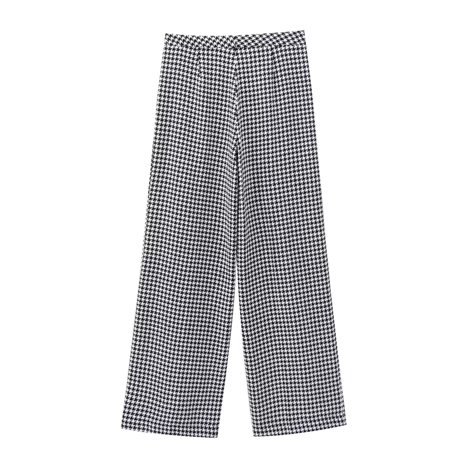 GraceChic 2025 Spring Autumn New Women's Fashion European And American Style French Houndstooth Short Casual Blazer Wide-Leg Pants_voghion.com