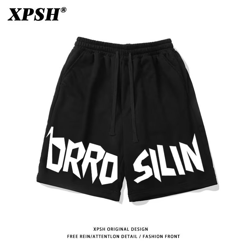 American ins moda marca Carta de impresión con cordón pantalones cortos de baloncesto de verano de los hombres versátiles sueltos pantalones cortos casuales al por mayor