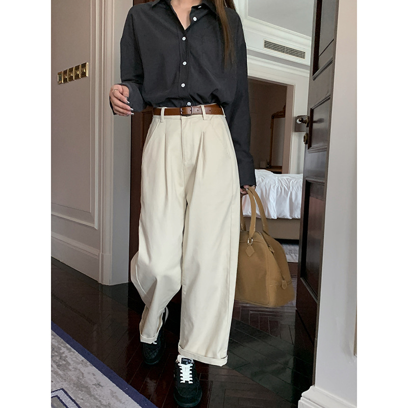 [Comfortable Stretch Casual Pants] Ge Ming High-Waisted Straight Wide-Leg Pants Yamamoto Pants Women's Winter Suit Pants N691A