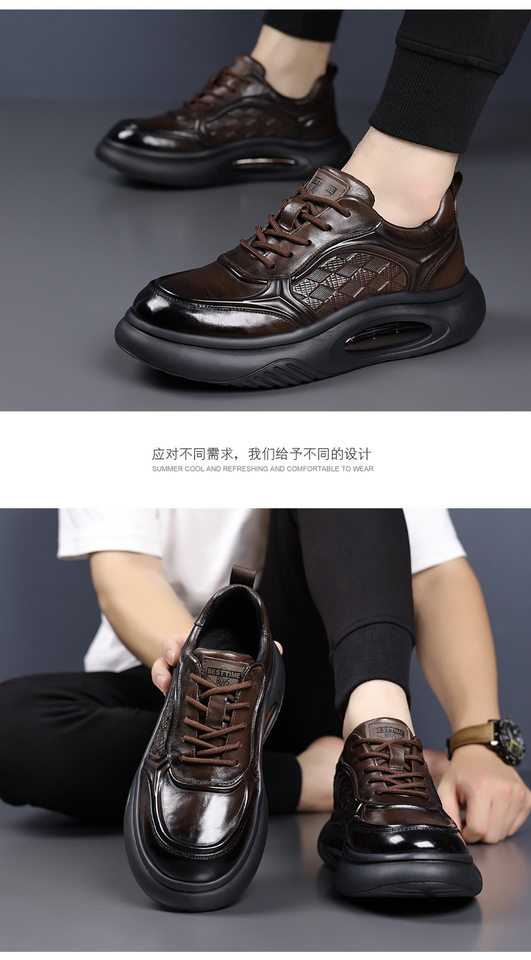 Giày thể thao nam da bò thật đế dày tăng chiều cao, giày sneaker nhẹ thoáng khí gót 3–5 cm — màu nâu, màu đen chi tiết 16