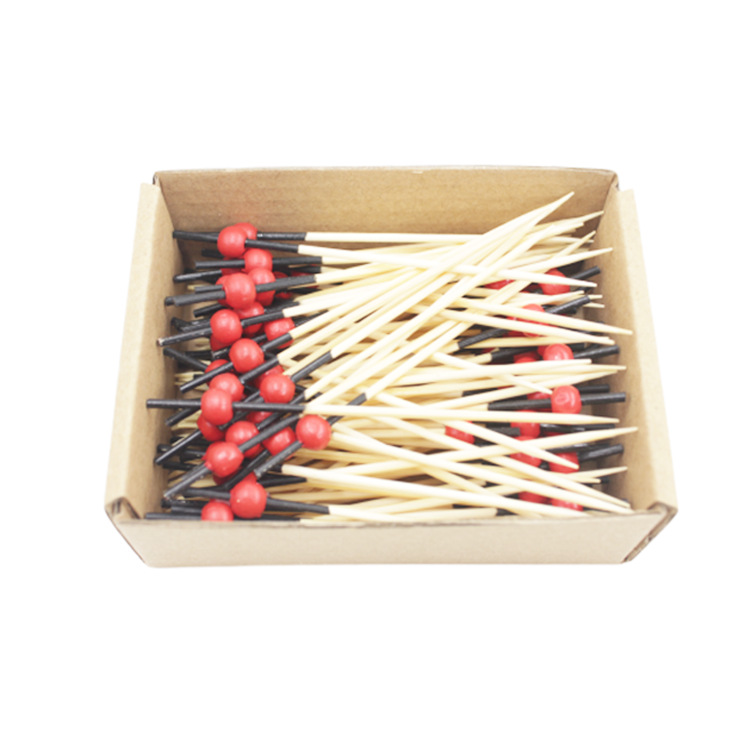 Cuentas de compra directa de empresa desechable palo de fruta varilla negra bola roja cuentas serie palo de cóctel