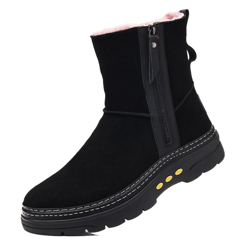 Invierno nuevos hombres de lana botas de nieve cuero genuino piel de vaca forrada de lana caliente al aire libre botas altas noreste zapatos de algodón moda de los hombres