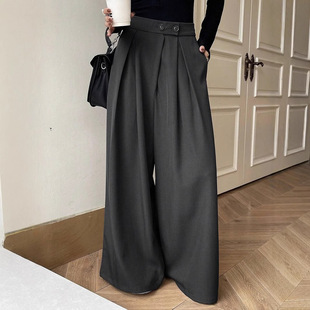 Cross-border European and American Amazon suit pants spring high waist drape new slim straight casual loose wide leg pants for women