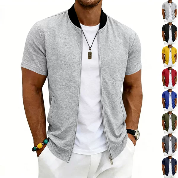 2026 Cross-Border Independent Site American-Style Summer Casual Men's Stand-Collar Sports Short-Sleeve Flight Zipper Baseball Jacket