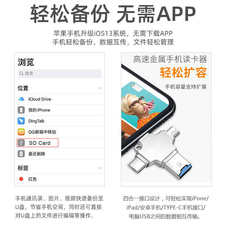 Aplicable a Apple Android Huawei Typec teléfono móvil Cuatro en Uno Multi-función OTG adaptador de soporte TF lector de tarjetas