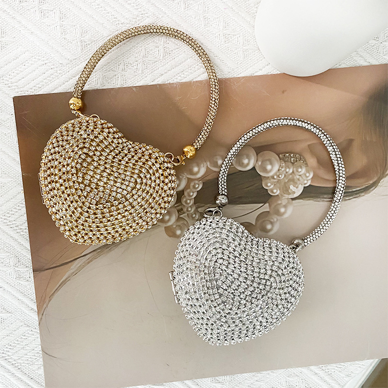 Crossbody Bag, Evening Bag Bags Type Rhinestone Glass Heart Shape Heart-shaped Evening Bags