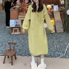 秋冬软糯新款韩系厚款连帽毛衣裙宽松内中长款文艺内搭针织毛衣