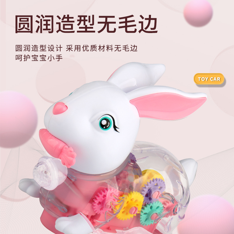 Conejo año mascota eléctrica UNIVERSAL TRANSPARENTE engranaje conejo música luz pequeño conejo blanco simulación animal juguete