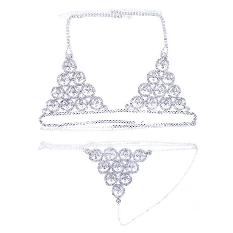 exaggerated round rhinestone body chain sexy beach bikini chest chain