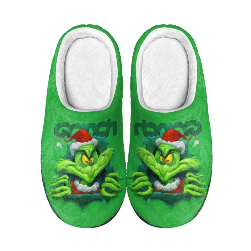 Cross-border Christmas Greenqi Printed Home Cotton Slippers New Baotou Women's Cotton Shoes Couples Home Indoor Shoes Shipping