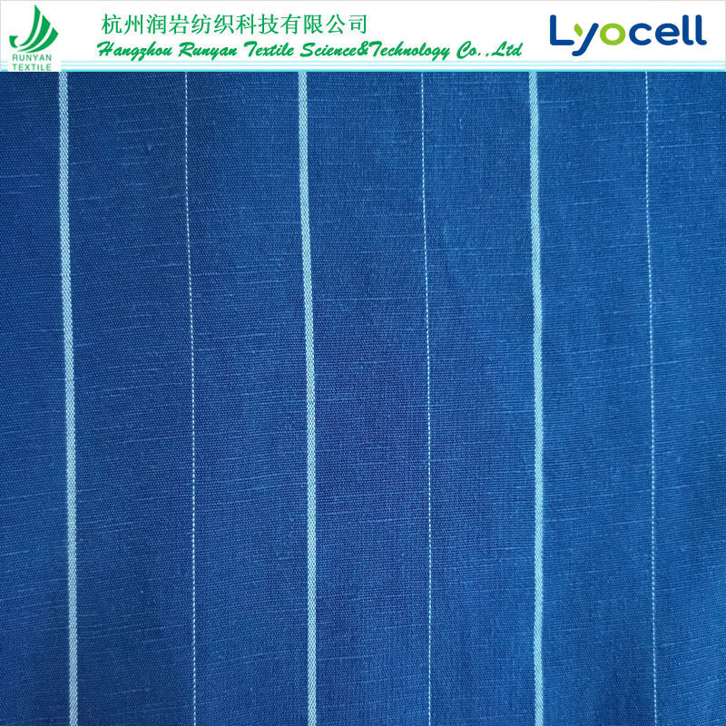 30*21天丝涤麻条子面料170gsm莱赛尔麻涤宽竖条 天丝麻涤竖条布料