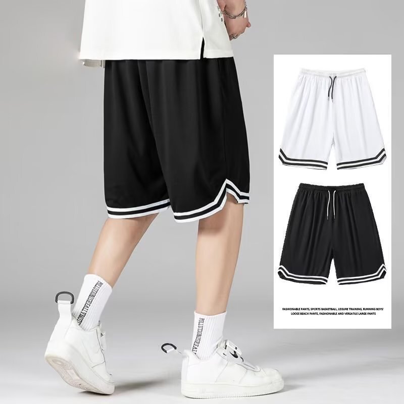 Summer Ice Silk Quick-Dry Student Shorts for Men, Trendy Versatile Basketball Plus-Size Sports Loose Casual Thin Five-Point Shorts