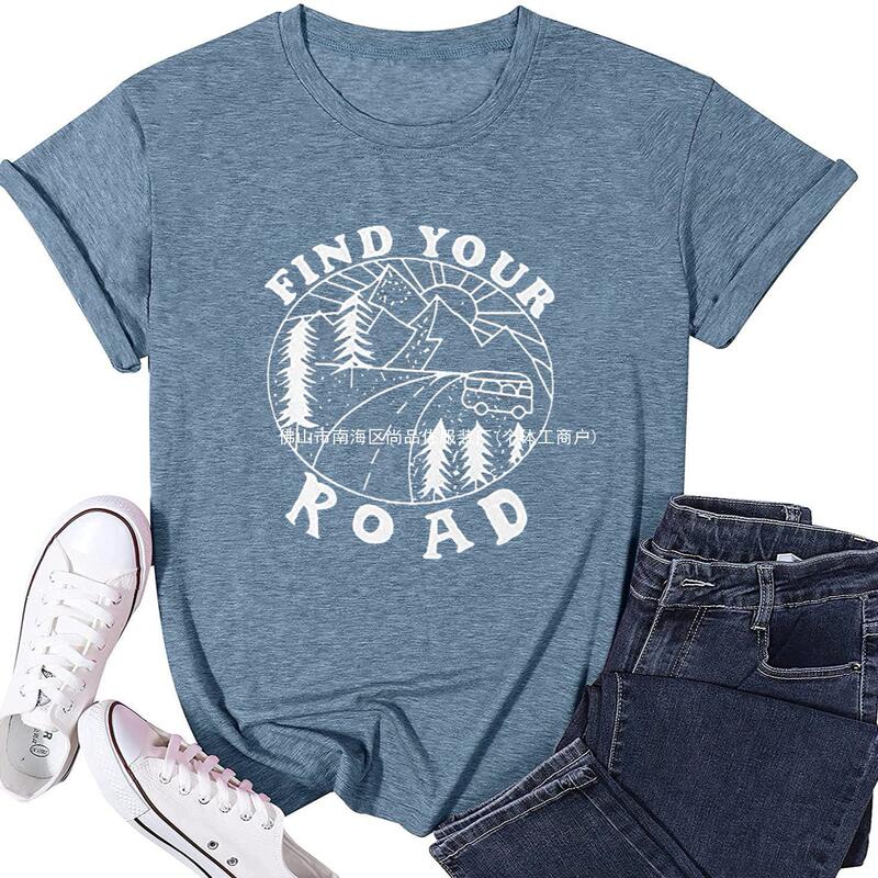 Foreign Trade Women's Tops Cross-Border E-Commerce Amazon Printed Colorful Cotton T-Shirts Loose Slimming Look Trendy Brand Foreign Trade Women's Tops Cross-Border E-Commerce Amazon Printed Colorful Cotton T-Shirts Loose Slimming Look Trendy Brand