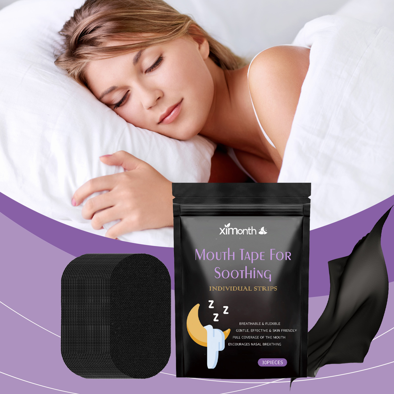 Ximonth Breathing Patch, a Physical Breathing Aid That Gently Regulates Breathing, Provides Gentle Protection during the Night, Mouth Patch