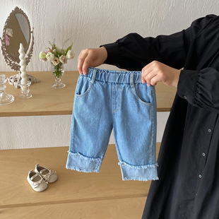 2025 New Autumn Clothing Girls' Pants Little Girls Korean Style Fashionable Loose Wide-Leg Washed Jeans