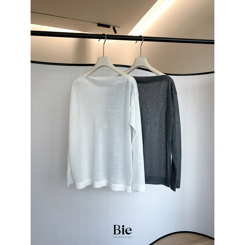 Bie's Own Beautiful Slightly See-Through Loose Knitwear Summer New Women's Lazy Style See-Through Long-Sleeved Blouse