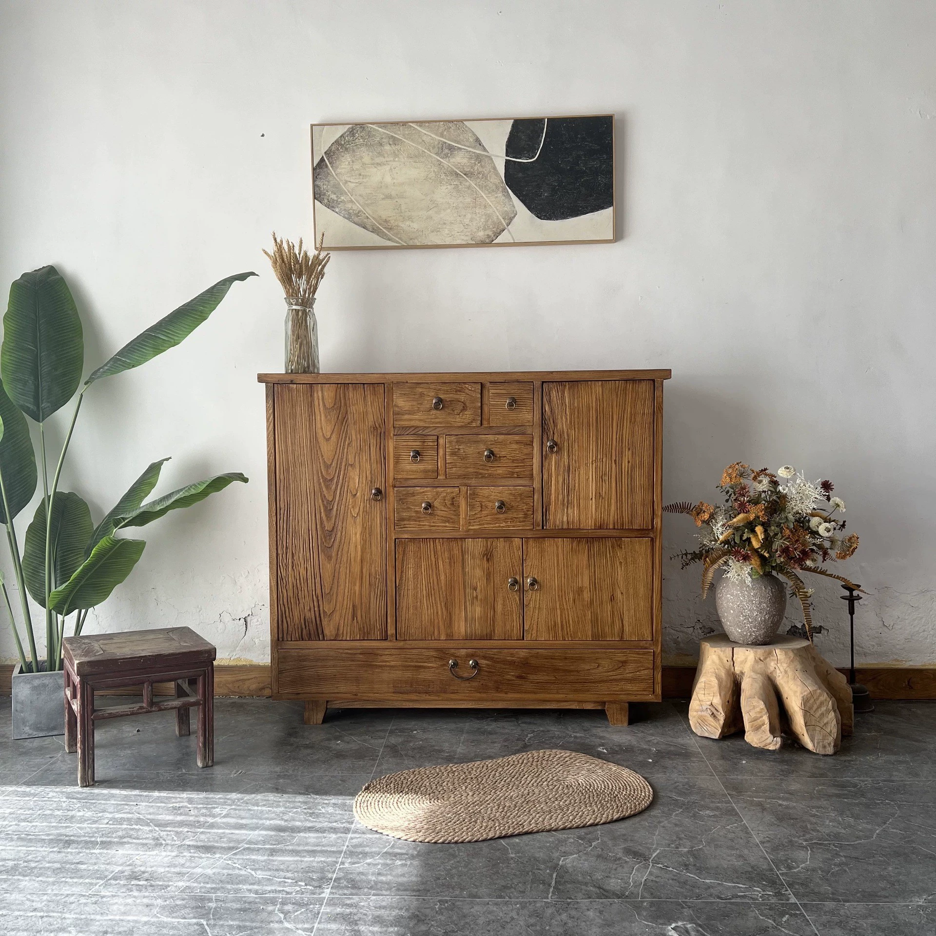 Входной шкаф из старого вяза, настенный буфет для гостиной, шкаф для хранения в китайском стиле с деревянными ящиками, декоративный шкаф для хранения B&B