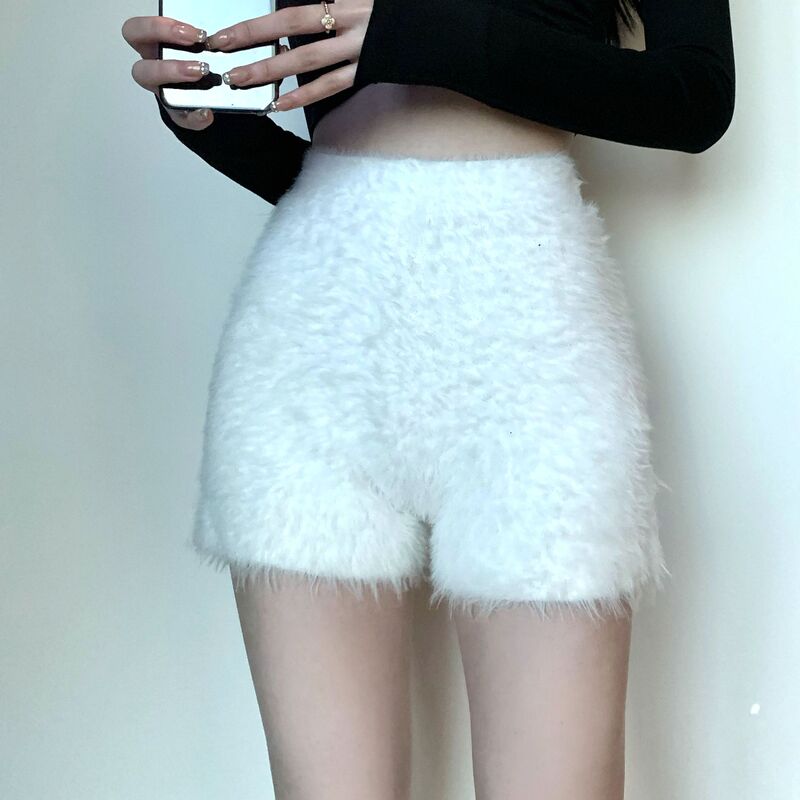 Spring Mao Mao Knitted Stretch Casual Pants High Waist Slim-fit Niche Women's Short Pants Hot Pants Retro Soft Waxy Straight Pants Spring Mao Mao Knitted Stretch Casual Pants High Waist Slim-fit Niche Women's Short Pants Hot Pants Retro Soft Waxy Straight Pants
