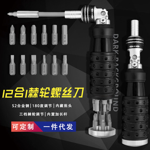 12-in-1 Ratchet Screwdriver Set with Phillips, Flathead, Hex, and Torx Bits, Multifunctional Combination Tool