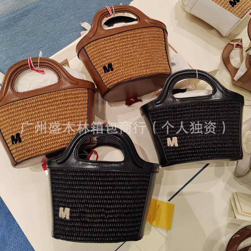 Pair Edition [in stock Hair] Vegetable Basket 2025 High-quality Cowhide Lafite Straw Bag Crossbody Portable Mini Beach Bag