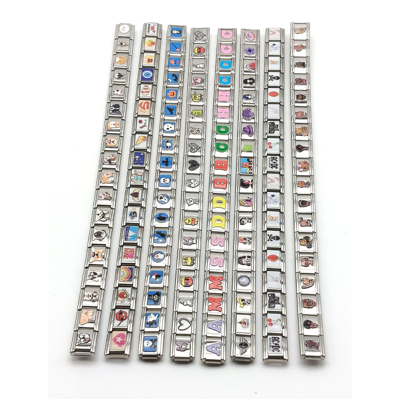 Italian Modular Bracelet Square Elastic Splicing Stainless Steel Watch Strap Chain Uv Printed Pattern Elastic DIY Bracelet