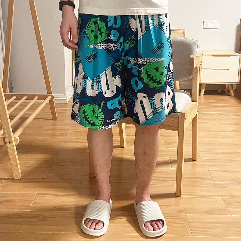 Men's Pajama Pants Summer Thin Cotton Silk Shorts Home Loose Five-point Large Pants Outer Wear Artificial Cotton Beach Pants