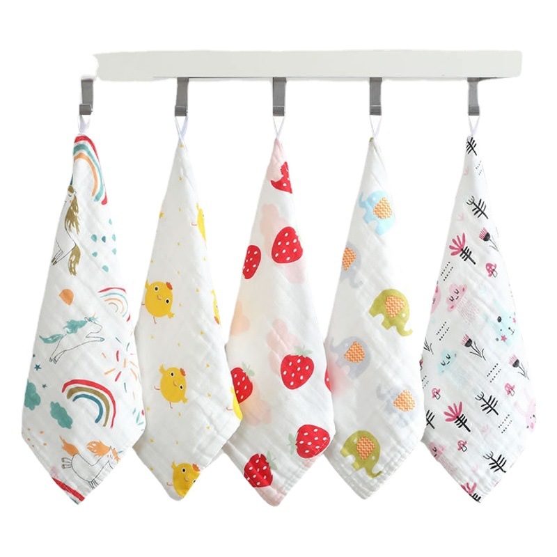 Six-Layer High-Density Pure Cotton Gauze Square Towel Baby Type a Printed Towel Kidsren's Towel Saliva Towel Pure Cotton Wholesale