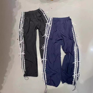 Autumn Chic Elasticated Waist Lace White Trim Butterfly End Foot Sweatpants Casual Pants Slimming Sports Pants