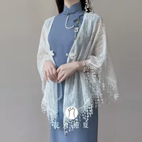 Супер сказочная белая кружевная шаль с верхней одеждой Cheongsam, новинка лета 2025 года, кардиган в китайском стиле, с защитой от солнца, пряжкой и кисточками для женщин