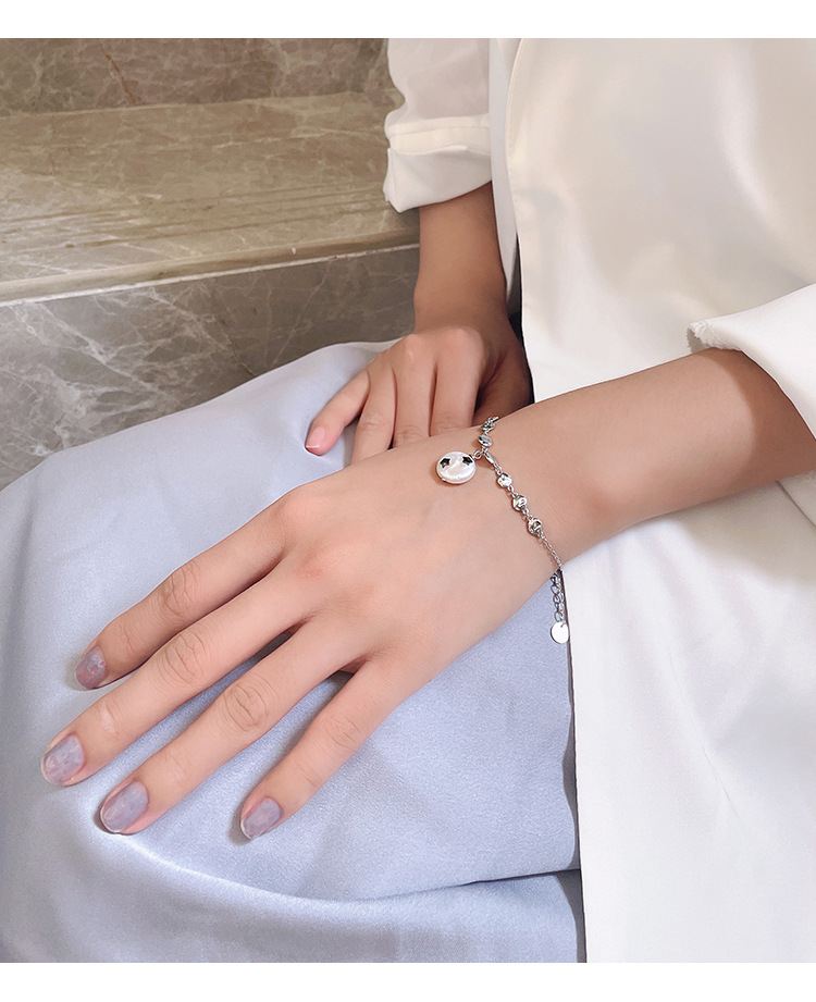Baroque Button Star S925 Silver Fashion Personality Stitching Round Folds Pearl Bracelet display picture 2