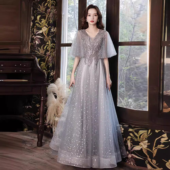 Large size evening dress women fat mm slim 2024 new banquet temperament long annual dress 200kg