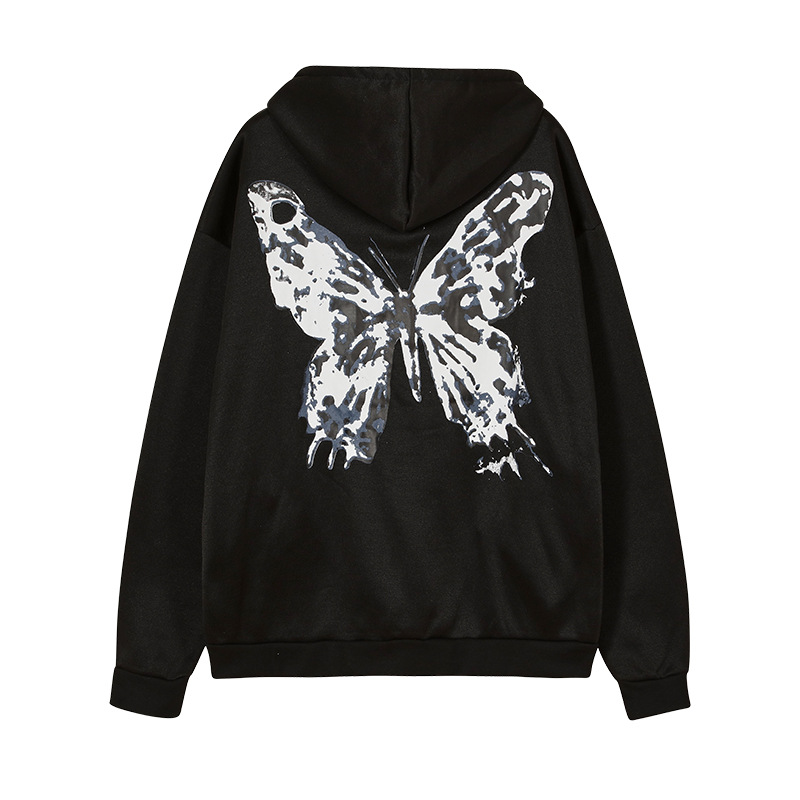 Dames vest met capuchon rits en vlinderprint van fleece_voghion.com
