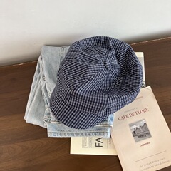 2025新款四季八角帽子女小格子百搭显脸小画家帽宽檐复古鸭舌帽