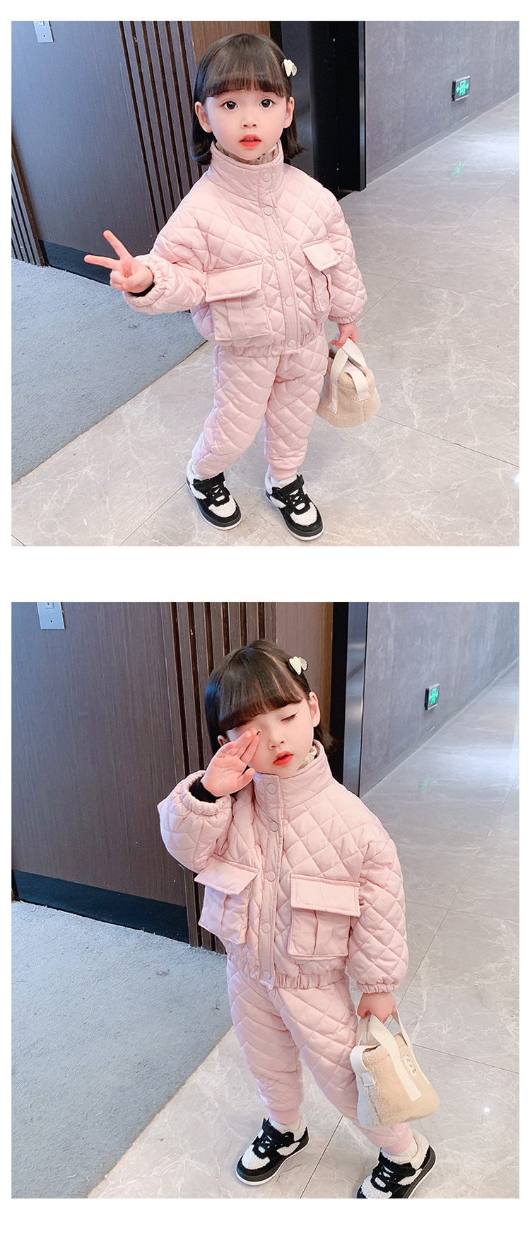 Girls' casual set for primary and secondary school children's winter insulation cotton jacket_voghion.com