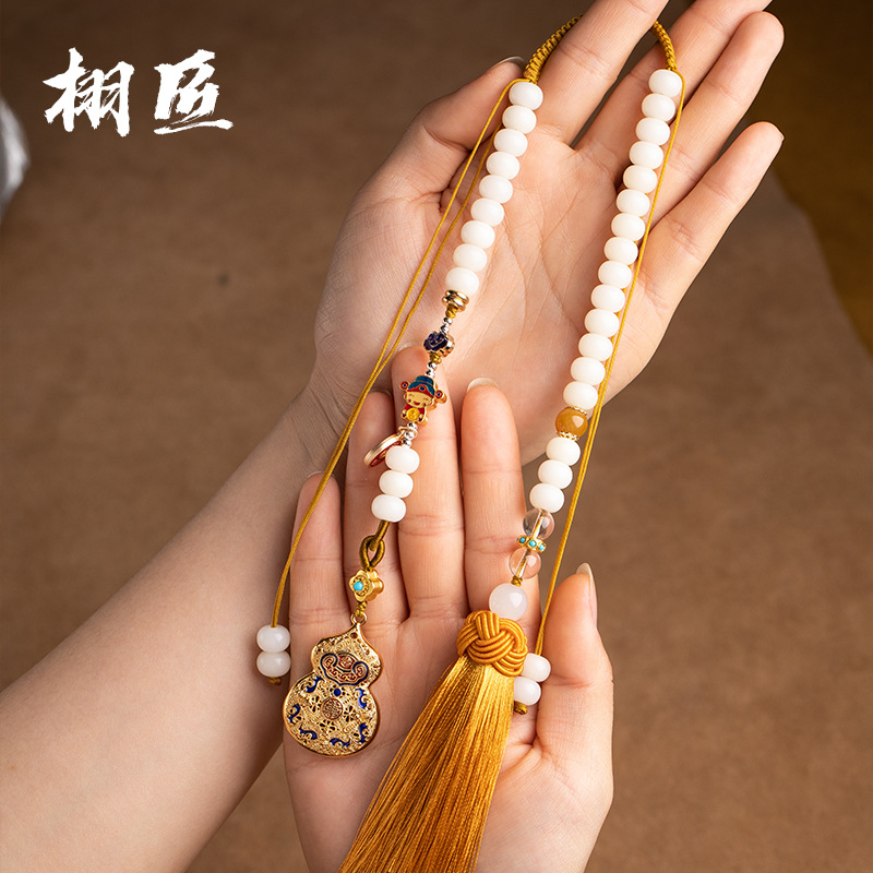 古法琺瑯彩葫蘆後視鏡掛件流蘇長款福祿招財掛飾高檔車內吊飾禮品