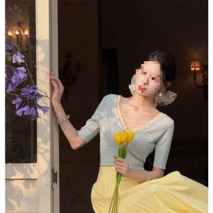 New Chinese Style Popular French Romantic Lace Shirt Top Pleated Skirt Cute Travel Knee-Length