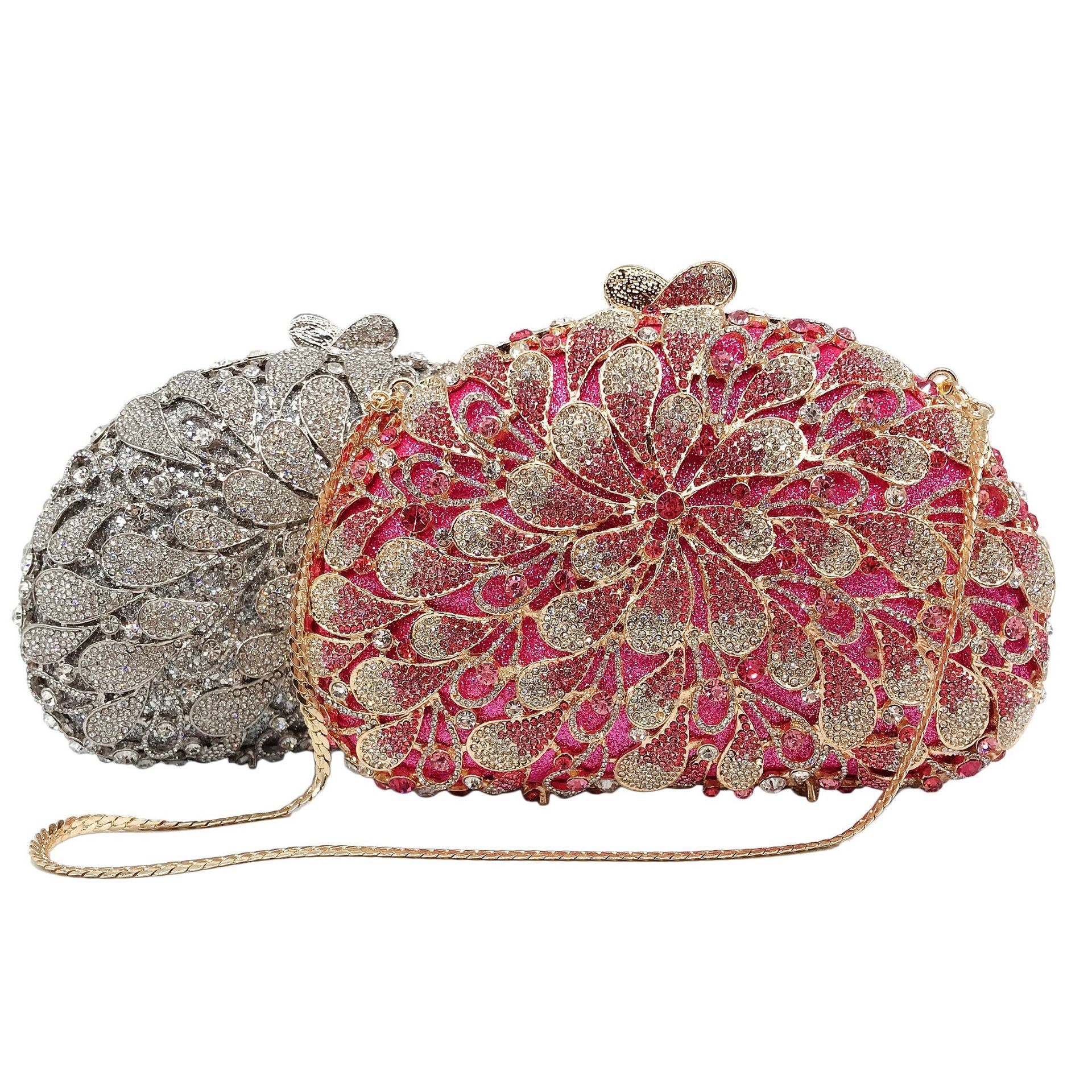 AliExpress bolsas de diamantes de agua de metal hueco bolsas de cena de diamantes vestidos de banquete de damas bolsas de mano de diamantes