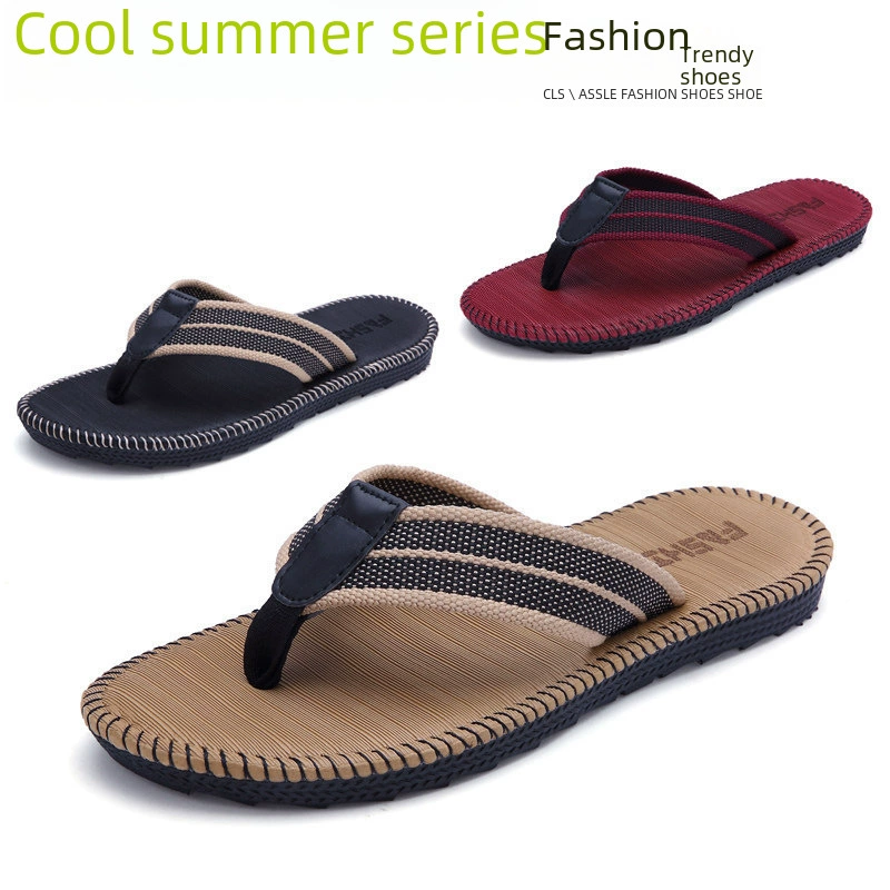Slippers, men's non-slip flip flops, trend beach footwear, slide, Korean style