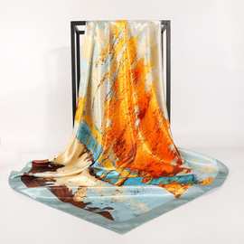 白桦林丝巾2025春夏新款丝巾缎面仿真丝大方巾杭州丝巾休闲头巾