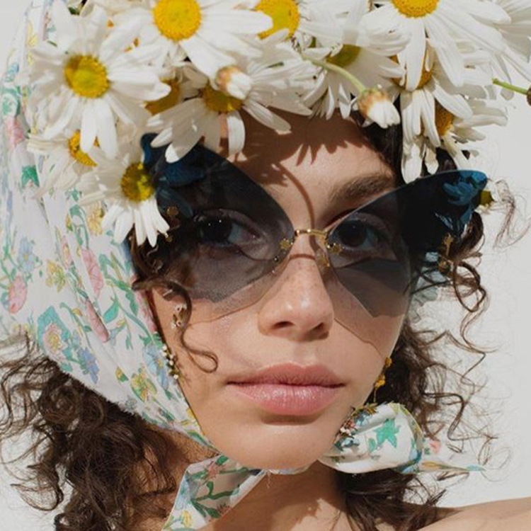 55g Weight Frameless Glasses Structure Sunglasses Classification Fashion Butterfly UV400 Protection Resin Butterfly Frame Frameless Women's Sunglasses