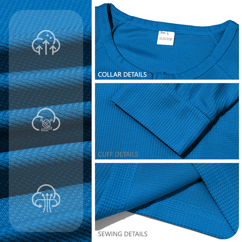 Nuevo transfronterizo europeo y americano hombre casual primavera y otoño americano waffle tie rápido secado hombro Henry camiseta de manga larga