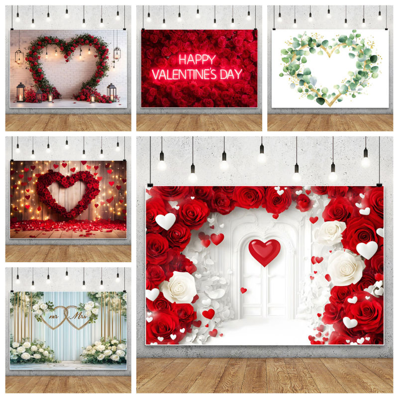 Love Balloons, Roses, Romantic Valentine's Day Party Atmosphere Decoration, Foreign Trade Amazon New Photography Background Cloth