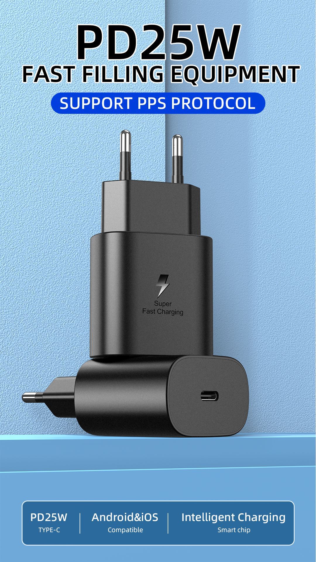 Chargeur de téléphone portable PD25W adapté au protocole Samsung S21/22PPS hea, charge ultra rapide noir stanar européen_voghion.com