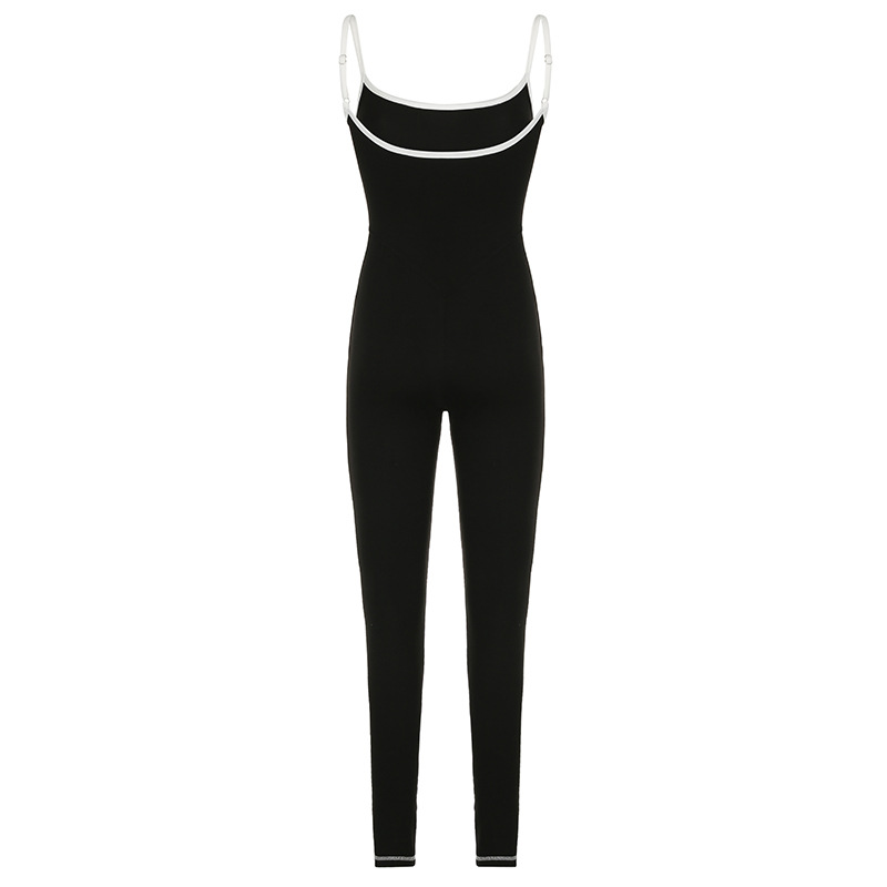 Women Clothing Edge Adjustable Sling Jumpsuit Contrast Color Tight Sexy Yoga Sports One Piece Trousers