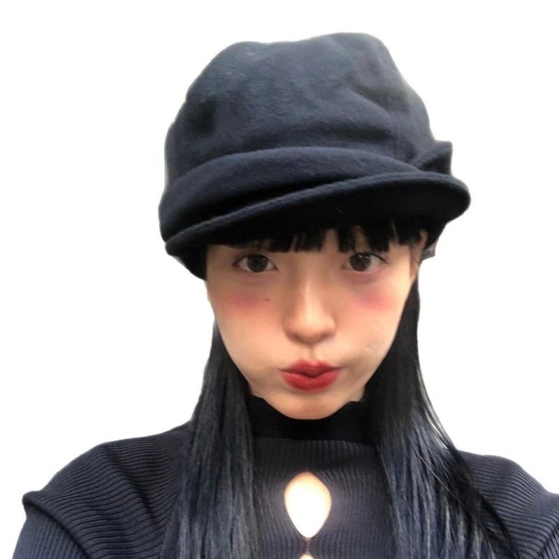张婧仪同款黑色帽子女日本秋冬保暖羊毛报童帽可翻边鸭舌帽显脸小|undefined